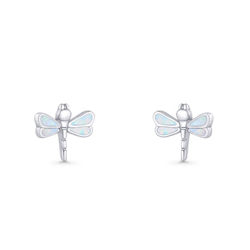 Dragonfly Stud Earring 8.8mm Lab Created White Opal 925 Sterling Silver Wholesale